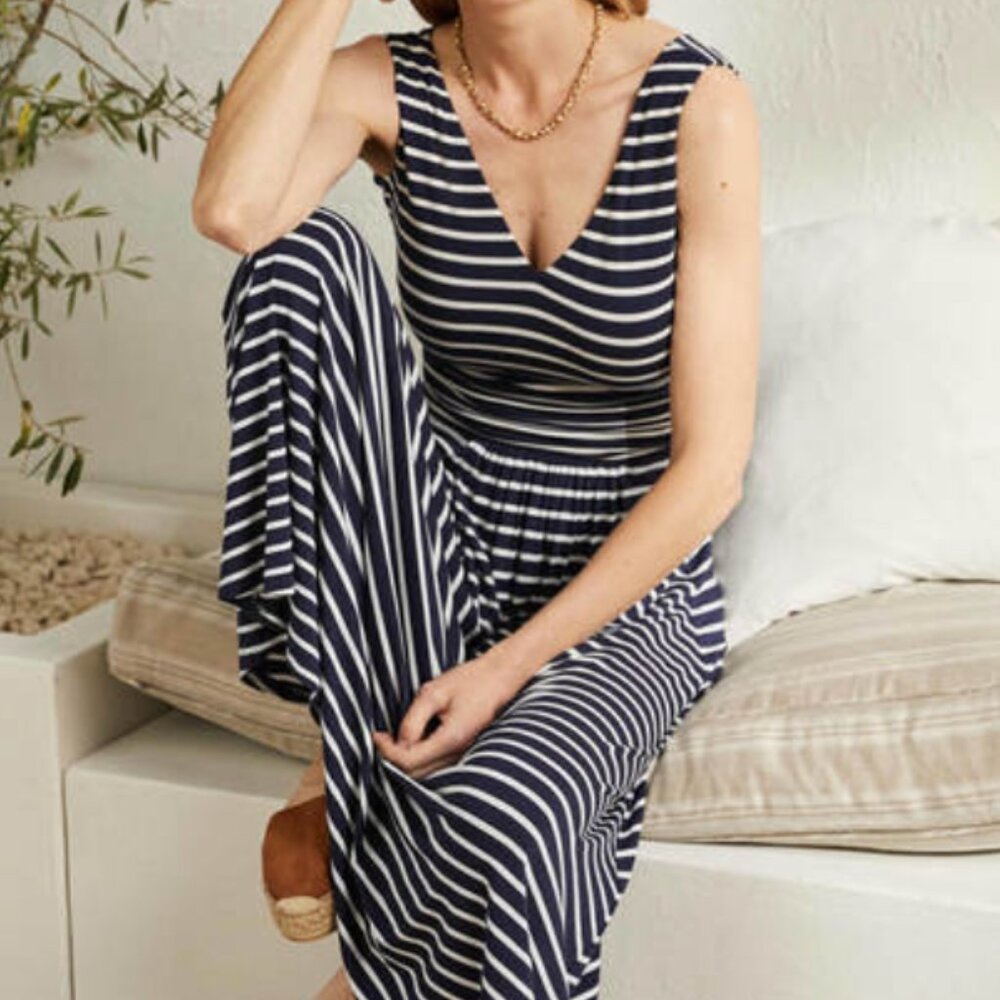 Boden Navy and White Striped Maxi Dress